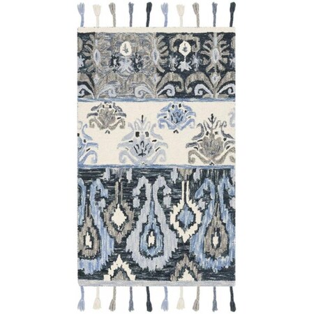 Flowers First 3 x 5 ft. Suzani Hand Hooked Rug, Small Rectangle - Blue & Ivory FL1866205